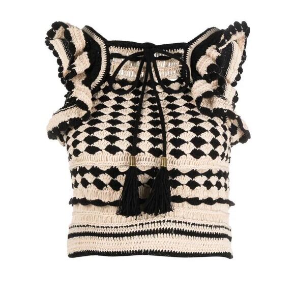 Zimmermann Anneke Halterneck Striped Crochet Crop Tank Top Shirt Cotton Size 2 - Picture 5 of 9